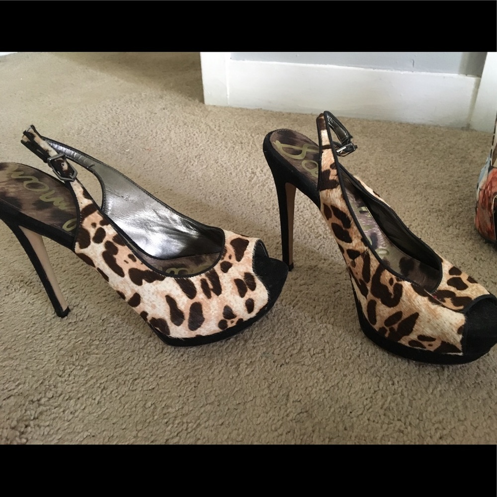 SAM EDELMAN cheetah print sling back stiletto 7.5